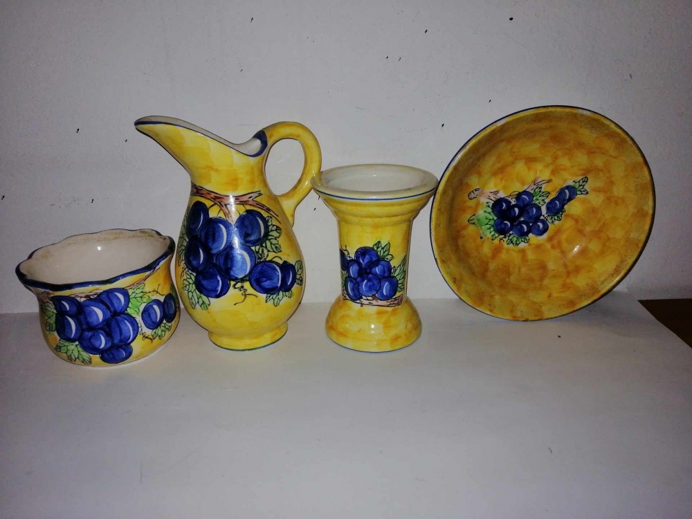 Lot 4 Obiecte ceramica handmade farfurie ulcior carafa vaza pictata cu ...
