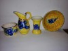 Lot 4 Obiecte ceramica handmade farfurie ulcior carafa vaza pictata cu prune