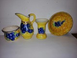 Lot 4 Obiecte ceramica handmade farfurie ulcior carafa vaza pictata cu prune
