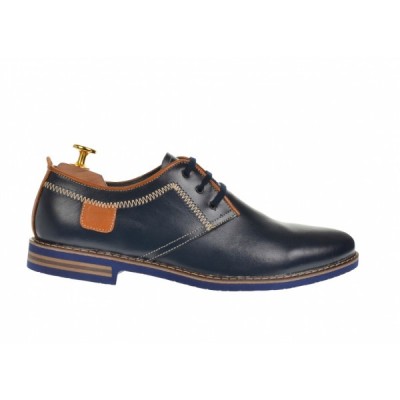 Pantofi barbati casual din piele naturala bleumarin si maro - 501MBLM foto