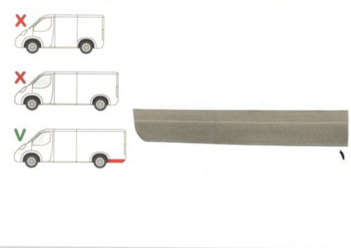 Segment reparatie aripa spate Mercedes Sprinter 1995-2007 model LONG, VW LT 1995-2006 L=2900 Partea Stanga, Spate in spatele rotii , baza roti :4025