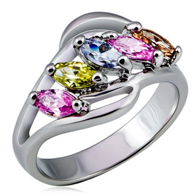 Inel din metal, brațe cu ramuri cu zirconii colorate așezate pe un șir - Marime inel: 56 foto