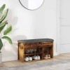 Bancheta Pantofar Lemn Vechi 82x32x45.5 cm, Perna Gri Inchis, Spatiu Depozitare Pantofi
