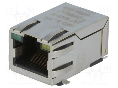 Conector RJ45 ecranat cu diodă LED aurit SMT PULSE, soclu PIN 8 foto