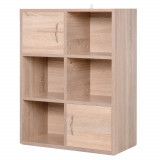 Biblioteca HOMCOM cu 3 Rafturi , 4 Compartimente si 2 Usi Basculante din Lemn Natural 61.5x29.5x80cm | Aosom RO