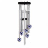 Clopotel de vant Pufo cu 5 tuburi sonore metalice pentru casa sau gradina, model Fatima&#039;s Heart, argintiu
