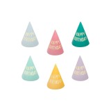 Pălării de petrecere unisex, model Happy Birthday, set de 12 piese, multicolore, &icirc;nălțime 16cm