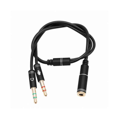 Cablu splitter audio Edman Jack 3.5mm tata casti si Jack 3.5mm tata microfon la Jack 3.5mm 4 pini mama, 30 cm, Negru foto