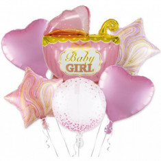 Set 6 baloane de folie carucior roz Baby girl StarHome GiftGalaxy
