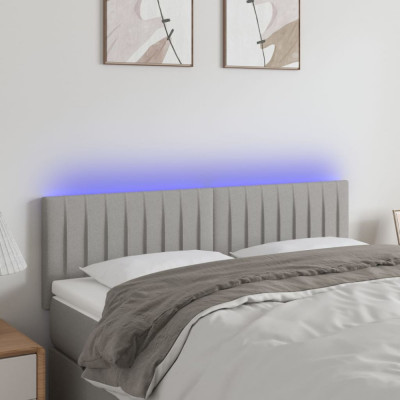 vidaXL Tăblie de pat cu LED, gri deschis, 144x5x78/88 cm, textil foto