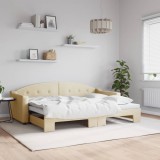vidaXL Pat de zi cu extensie, crem, 80x200 cm, textil