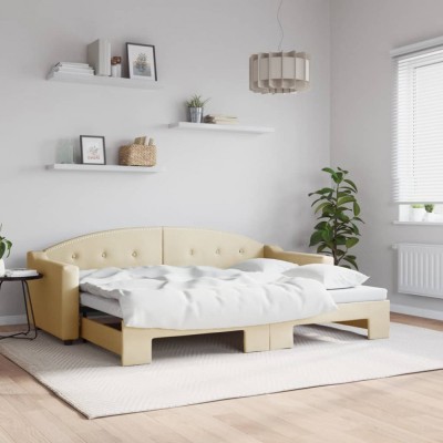 vidaXL Pat de zi cu extensie, crem, 80x200 cm, textil 3197529 foto