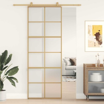 vidaXL Ușă glisantă, auriu, 76x205 cm, sticlă ESG mată și aluminiu 155169 foto
