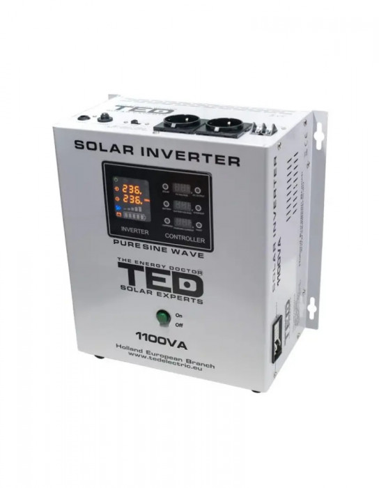 Invertor Solar Fotovoltaic Monofazat Off-Grid, 12V 1100VA 700W MPPT cu unda sinusoidala pura, TED Electric