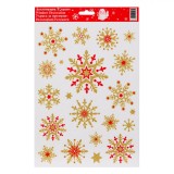 Autocolante Decorative Crăciun, Model Fulg, Culoare Roșu-Auriu, Glitter, Dimensiune 20x30 cm, Plastic, Oem