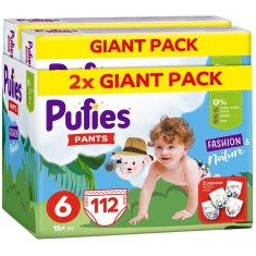 Scutece-chilotel Pufies Fashion&amp;amp;Nature, Marimea 6, Giant Pack, 15+ kg, 112 buc