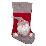 Cizmuliță Decorativă Crăciun, Model Moș Crăciun, 3D, Culoare Roșu și Gri, 45cm, Poliester, Oem