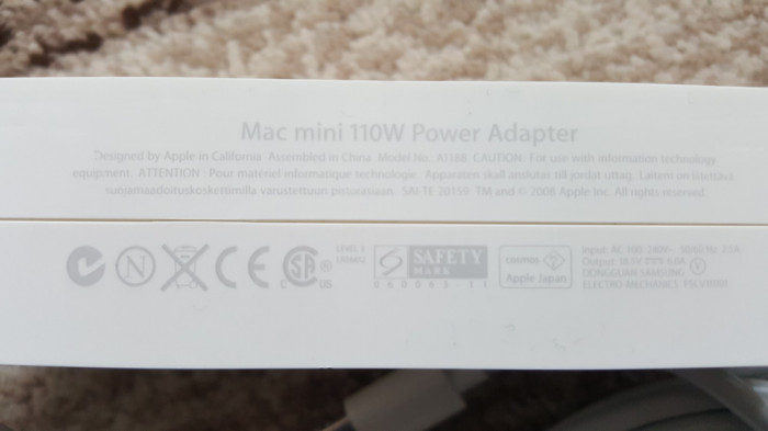 Incarcator alimentator original Apple MAC mini 85W , 110W model A1188 18.5V 6.0A