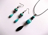 set bijuterii colier si cercei cu turcoaz si howlite negru 33317
