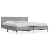 Cumpara ieftin Cadru de pat, gri sonoma, 200x200 cm, lemn prelucrat si metal