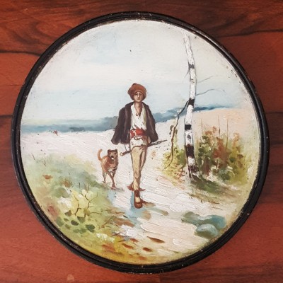 APLICA DECORATIVA ROMANEASCA- PICTURA MANUALA-ULEI PE LEMN-ANII 30 foto