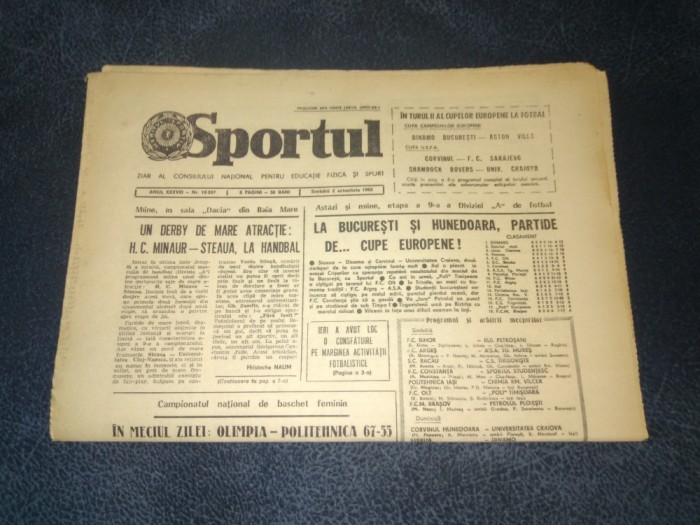 ZIARUL SPORTUL 2 OCTOMBRIE 1982 TRAGERE LA SORTI CUPE EUROPENE
