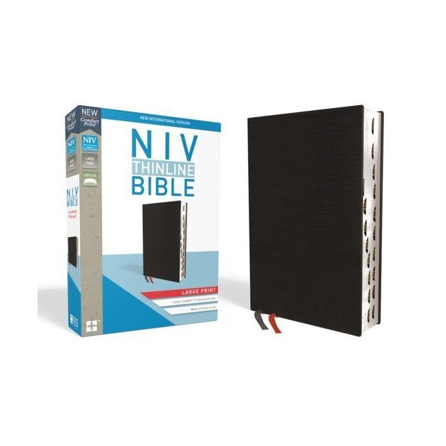 NIV, Thinline Bible, Large Print, Bonded Leather, Black, Indexed, Red Letter Edition