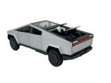 Macheta metal Tesla Cybertruck argintie cu atv metal 1:32 cu sunet, lumini, deschide usile
