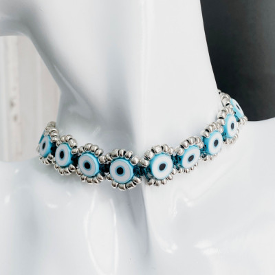 Colier la baza gatului choker Evil Eye foto