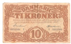 SV * Danemarca TI KRONER / 10 COROANE 1943