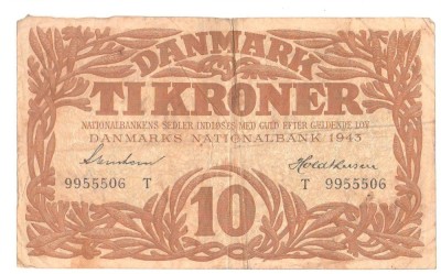 SV * Danemarca TI KRONER / 10 COROANE 1943 foto