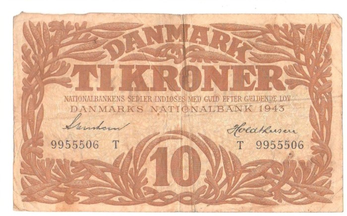 SV * Danemarca TI KRONER / 10 COROANE 1943