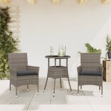 VidaXL Set mobilier de grădină cu perne 3 piese gri poliratan &amp; sticlă 3278621