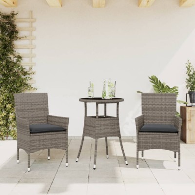 vidaXL Set mobilier de grădină cu perne 3 piese gri poliratan &amp;amp; sticlă 3278621 foto