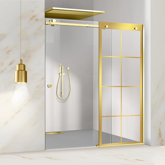 Paravan dus cu usa glisanta Glissando Gold, model Mode auriu, sticla clara securizata, pentru nisa cu latime intre 170-180x205 cm
