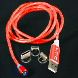 Cablu 1m 3in1 USB TYPE C iPhone Micro USB iluminat LED rosu, Generic