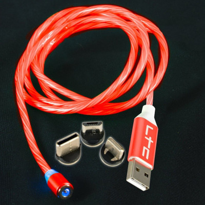 Cablu 1m 3in1 USB TYPE C iPhone Micro USB iluminat LED rosu foto