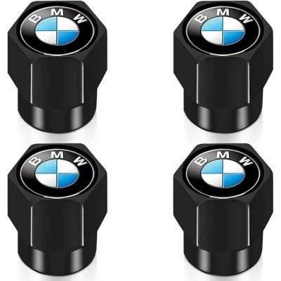 Set 4 capacele pentru ventil auto din aluminiu, General Store, Hexagon, BMW, Negru foto