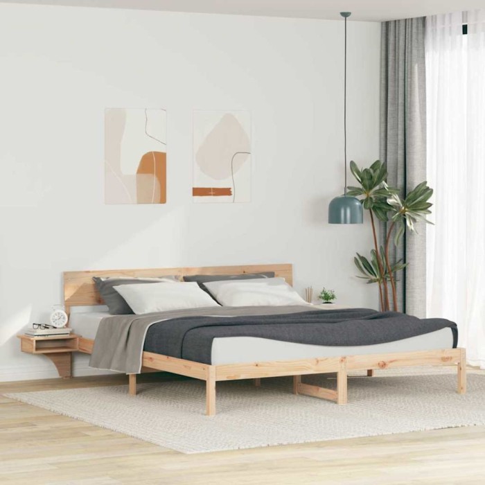 vidaXL Cadru de pat cu mese laterale Maro Lemn masiv de pin 873436