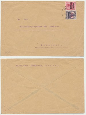 ROMANIA 1918 plic Rm-Valcea 2 timbre MViR la oficiu București foto
