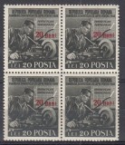 ROMANIA 1952 LP 307 LUPTA PENTRU PACE SUPRATIPAR SERIA IN BLOC DE 4 TIMBRE STARE MNH