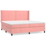 Cumpara ieftin Pat box spring cu saltea, roz, 200x200 cm, catifea