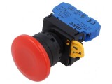 Comutator acţionat prin apăsare 22mm cu două poziții stabile NO roșie