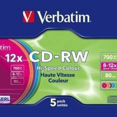 Mediu optic Verbatim BLANK CD-RW 8-12X 700MB 5 bucati colorate foto