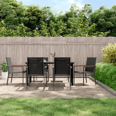 vidaXL Set mobilier de grădină, 7 piese, negru, textilenă și oțel foto