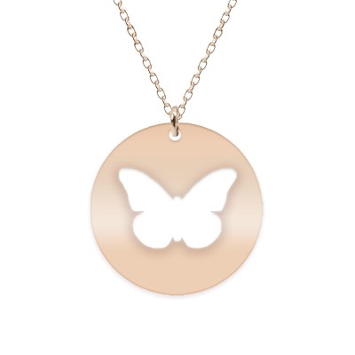 Papilio - Colier personalizat cu fluturas decupat din argint 925 placat cu aur roz- Banut foto