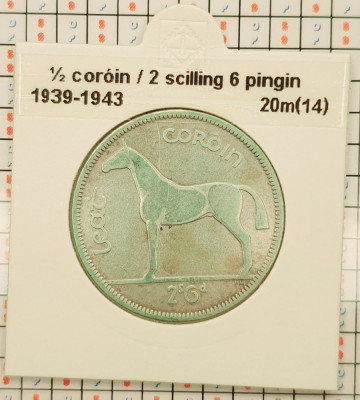 Irlanda &amp;frac12; Cor&amp;oacute;in Coroana / 2 Scilling 6 Pingin 1941 argint - km 16 - G011 foto