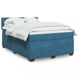 VidaXL Pat box spring cu saltea, albastru &icirc;nchis, 140x200 cm, catifea
