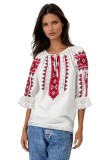 Bluza dama tip ie R256 alb fildes/verde , marimea 3XL, Casual, Bumbac