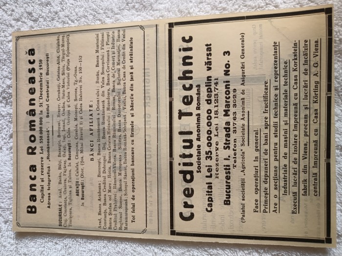 Veche Reclama societatea Banca Romaneasca ,Creditul Tehnic,Sudura Electrica ,anii 1930